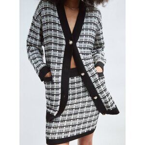 BABATON Lacer Tweed Cardigan Wool Sweater Pearl Buttons Black White XXS Aritzia